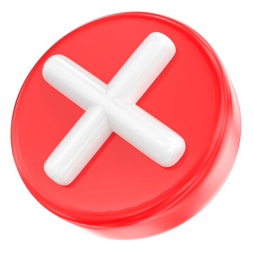 Glossy 3D red circular icon with a white cross symbol representing rejection, cancellation, or error.