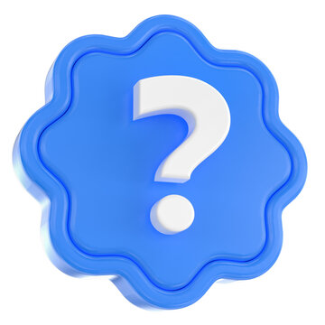 Glossy blue three-dimensional question mark icon on a wavy badge for help, support, and FAQs.