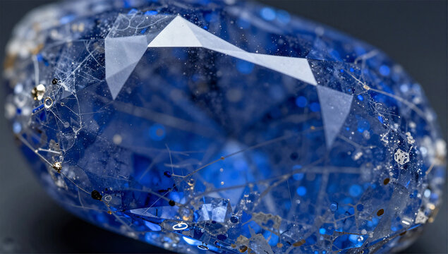 Macro Detail of Raw Blue Sapphire Internal Structure