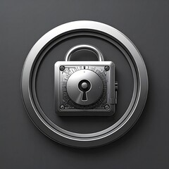 3D metallic padlock embedded in circular digital security interface on dark background