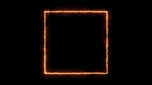Glowing Fire Square Frame on Black Background - Abstract Burning Flame Border for Video Overlay and Creative Projects