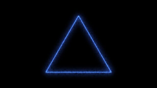 Glowing blue neon triangle geometric frame with energy effect on isolated black background. Perfect for futuristic digital designs, technology presentations, and abstract creative projects.
