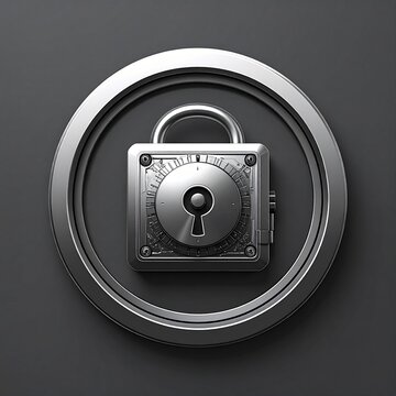 3D metallic padlock embedded in circular digital security interface on dark background