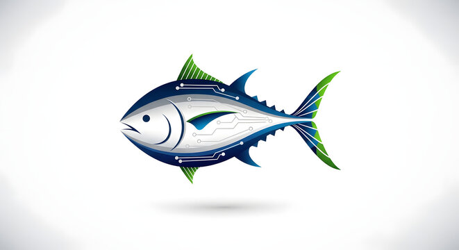 abstract tuna fish symbol with blue and green fins
