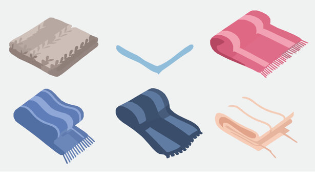 Fabric types scarf shawl wool silk polyester icon vector set