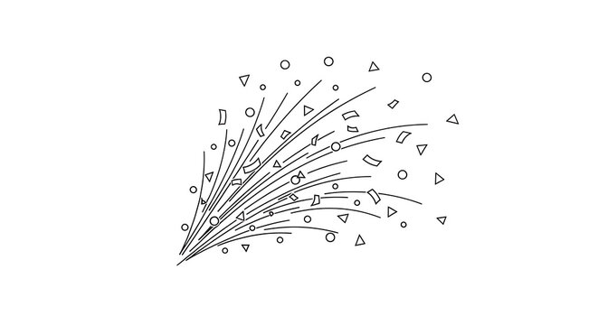 A minimalist line art illustration of geometric shapes exploding from a central point