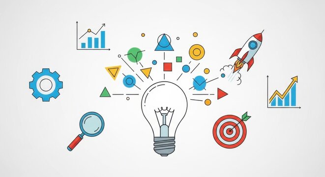 Creative Ideas and Innovation with Lightbulb and Graph Elements