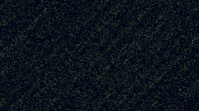 Abstract footage of tiny green particles scattered across a dark background, creating a dynamic noise texture for tech, data, space, or futuristic motion design backdrops