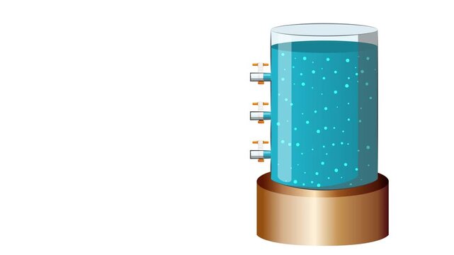Educational Animated Video on Liquid Pressure Demonstrating Glass Tank with Three Taps and Water Flow Differences