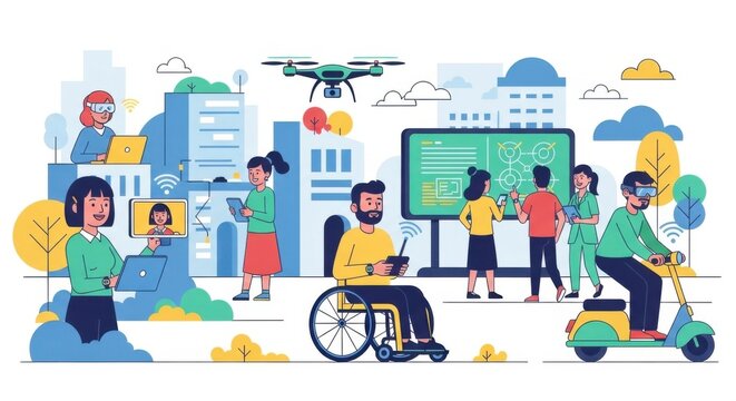 Modern Technology and Innovation in Daily Life Illustration