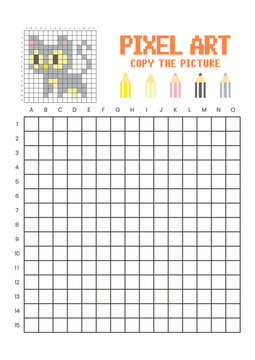 Copy the picture grid drawing worksheet for kids. Pixel art cat