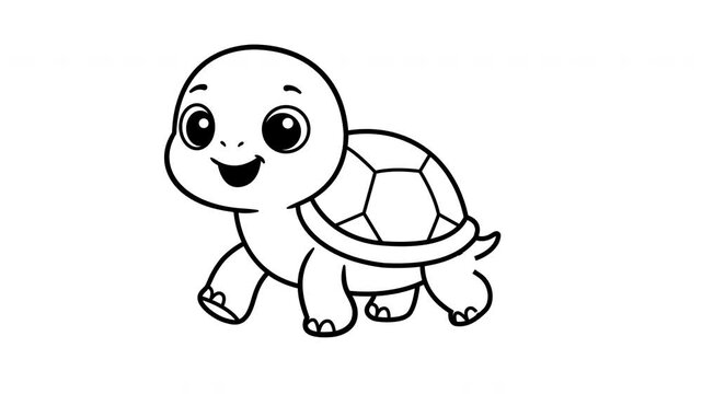 Animated coloring page of a cute green turtle. Create an outline and then color it in. Ideal for coloring pages, children's education, mascot designs, stickers, and fun animal illustrations.