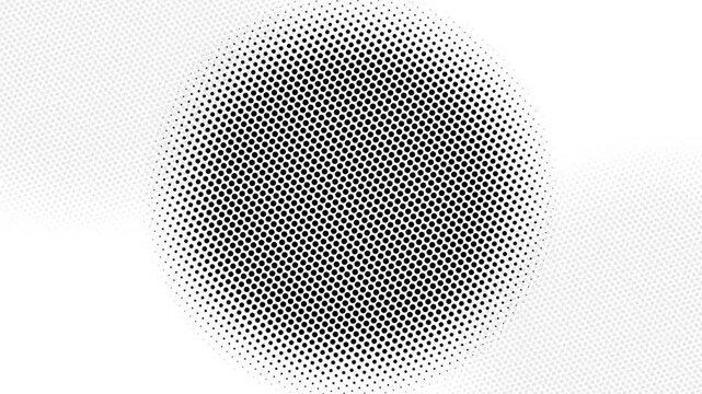 Black halftone dotted circle element animation on white background