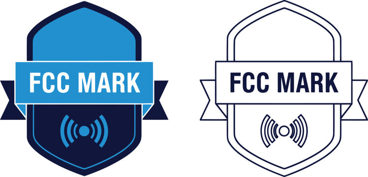 FCC Mark Badge Vector Icon Set for Wireless Certification and Compliance Labeling