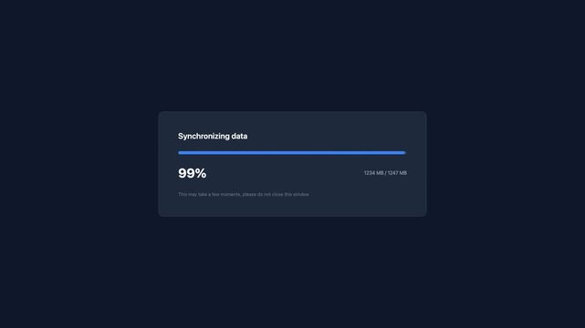 SaaS Dashboard Loading Progress UI Data Synchronization Dark Interface App Analytics