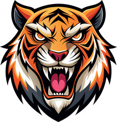 Obraz premium Vector Angry Tiger Head Fierce Predator Mascot with Fangs and Stripes