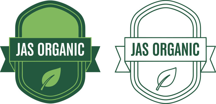 JAS Organic Certification Badge Vector Set in Green and White with Leaf Icon for Eco-Friendly Labels