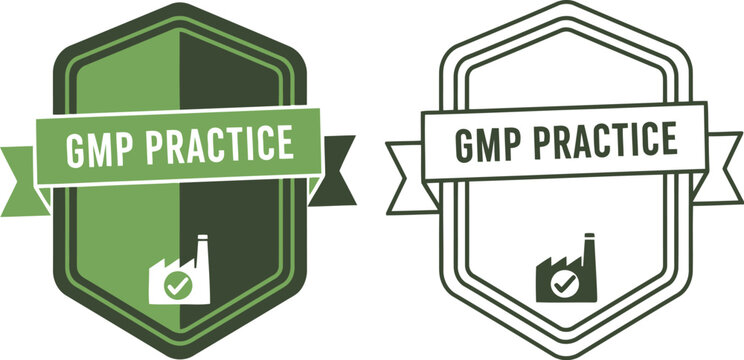 GMP Practice Badge Vector Set for Quality Manufacturing Certification and Compliance