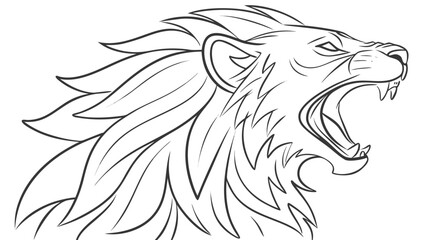 Obraz premium Lion head roaring fierce expression line art illustration with predator strength aggressive wildlife illustration majestic
