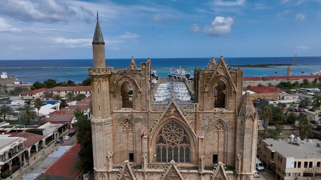 Exterior view to Lala Mustafa Pasa mosque. Formerly St. Nicholas Cathedral in the old town of Famagusta, Northern Cyprus