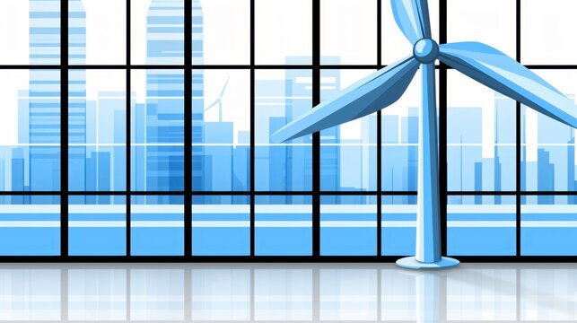 Modern Wind Turbine in Urban Environment with Glass Windows
