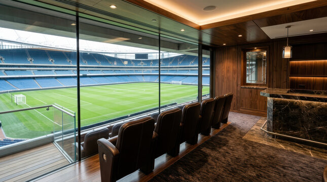 Luxury private box overlooking a football stadium pitch