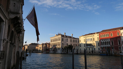 Venice, Italy. The Rio di Ca' Foscari is approximately 300 meters long. It opens onto the Grand Canal, Venice, Italy. It passes under the Ca' Foscari bridge. © Andreia