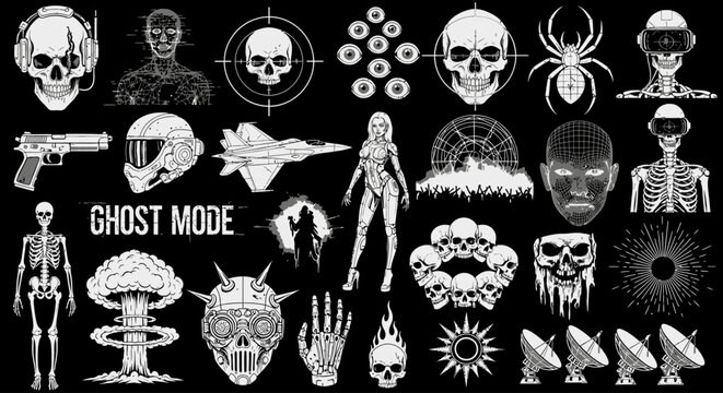 Ghost Mode Collection Futuristic Skulls, Cyberpunk Elements, and Sci-Fi Imagery for Creative Projects