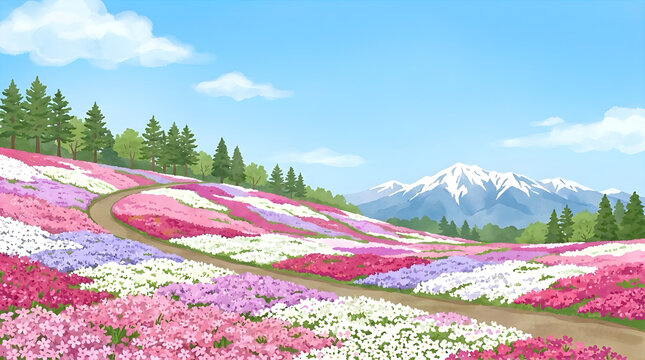 Moss phlox and mountains