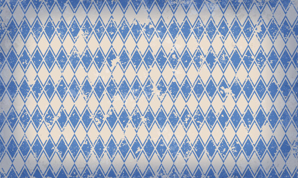 Blue diamond geometric background with grunge effect. Retro circus or carnival style. Vintage pattern. Vector illustration.