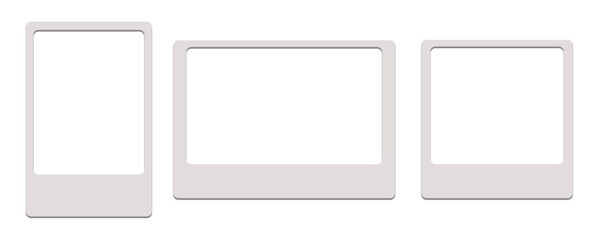 Set of blank white instant photo frames with realistic drop shadows in vertical, horizontal, and square formats isolated on transparent background for photography mockup and memory collage design © Jumaidi Rahman