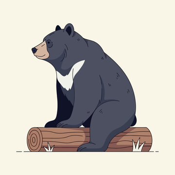 Title: Sun Bear Character Sitting on Log Vector Illustration