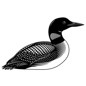 Title: Great Northern Loon Bird Silhouette Woodcut Style Vector Illustration