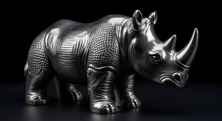 Obraz premium Black Metallic Rhino Sculpture Symbol of Strength