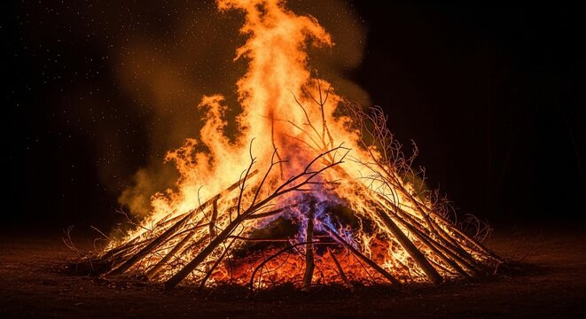 Burning fire flames dark night