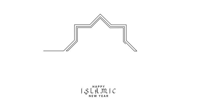Islamic Ornament Frame Lantern New Year. Islamic new year Concept. Single line draw design Video 4k. Footage graphic illustration