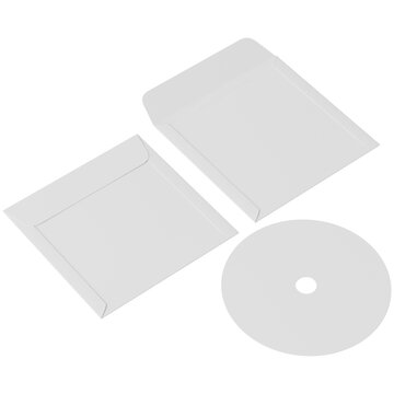 Blank CD disc paper sleeve envelope mockup pack transparent background isometric angle view