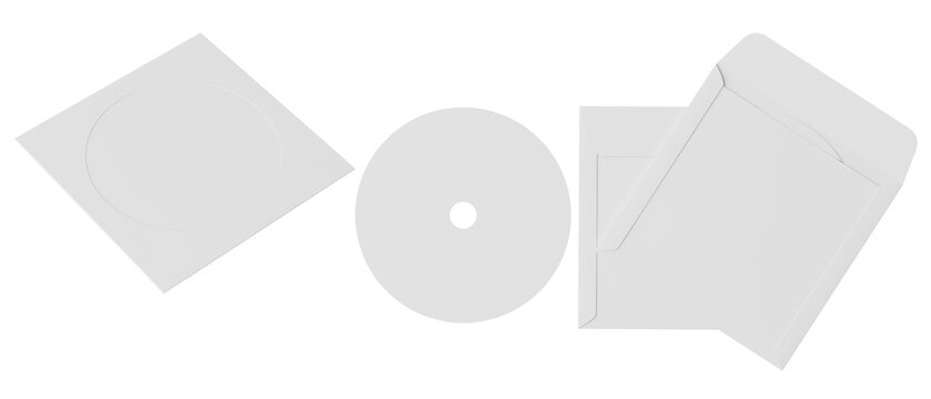 Blank white CD disc paper sleeve mockup pack isolated set template design element