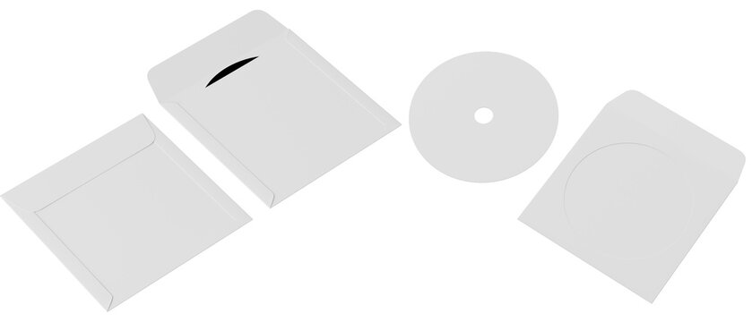 Blank CD disc sleeve envelope mockup pack set white background multiple angle view