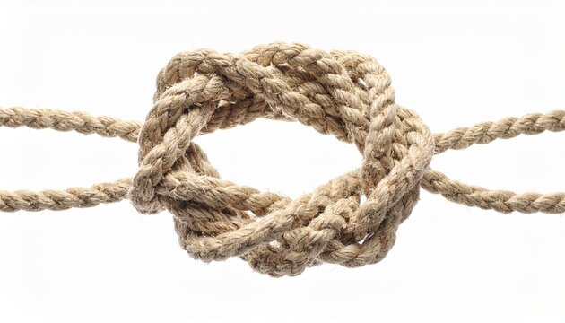 Knotted rope isolated on white background, problem solving and complexity concept.