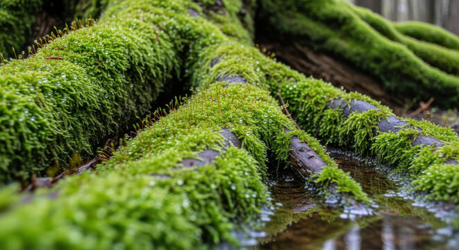 Close-up view of vibrant green moss growing on a rock surface