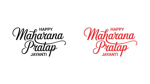 Happy Maharana Pratap Jayanti festival typography set with elegant black and red calligraphy lettering text isolated on white background
