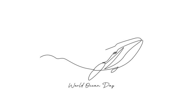Whale And Planet World Ocean Day. World Ocean day Concept. Single line draw design Video 4k. Footage graphic illustration