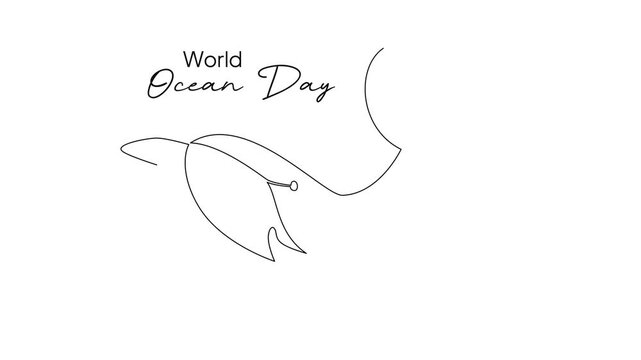 Whale Illustration Celebrating World Ocean Day. World Ocean day Concept. Single line draw design Video 4k. Footage graphic illustration