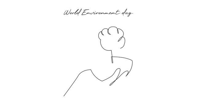 Hand Holding Earth With Growing Tree. World Environment day Concept. Single line draw design Video 4k. Footage graphic illustration