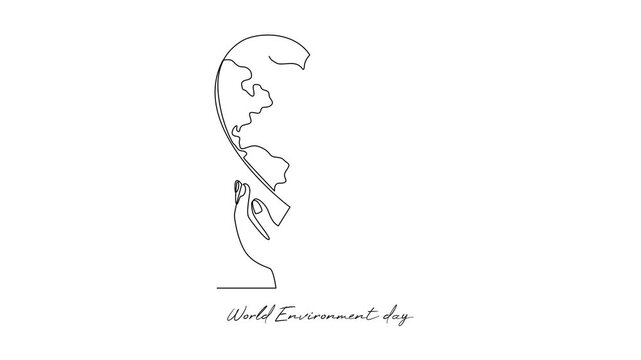 Hands Holding Heart Shaped Earth. World Environment day Concept. Single line draw design Video 4k. Footage graphic illustration