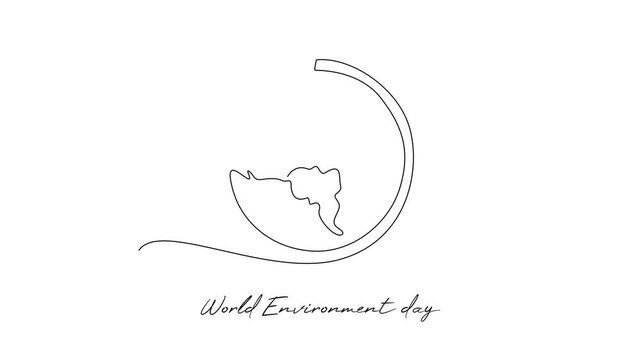 Leaf Protecting Earth Nature. World Environment day Concept. Single line draw design Video 4k. Footage graphic illustration