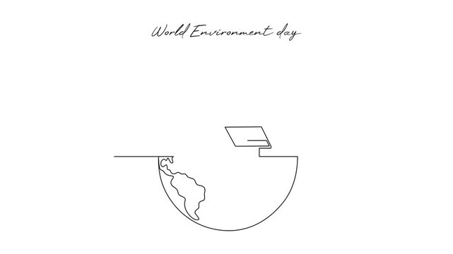 Renewable Energy On Half Earth. World Environment day Concept. Single line draw design Video 4k. Footage graphic illustration