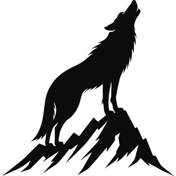 Wolf silhouette howling on a jagged mountain peak