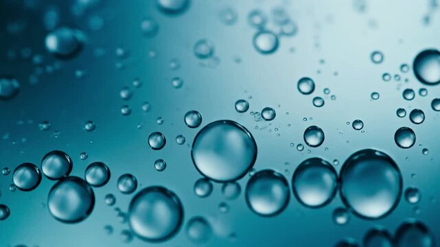 IMAX Macro of Oil Droplets Forming Spheres in Water Blue Tone 4K